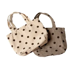 Korean ins style corduroy vintage polka dot tote bag student lunch handbag women