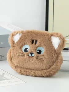 Plush bear coin purse cute embroidered animal mini storage bag for earphone lipstick