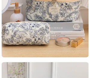 Quilted floral makeup bag large capacity cosmetic pouch cute daily travel storage bag