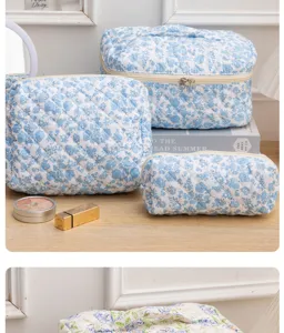 Floral quilted cosmetic bag set large capacity cute makeup storage pouch portable bag