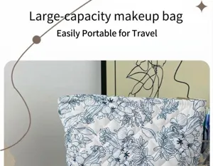 Floral quilted cosmetic bag, large capacity travel makeup pouch, cute cotton storage organizer.