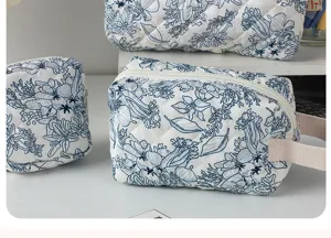 Cute quilted cosmetic bag portable makeup pouch floral toiletry storage organizer for women