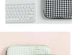 Housse d'ordinateur portable à carreaux vert et noir blanc style minimaliste élégant