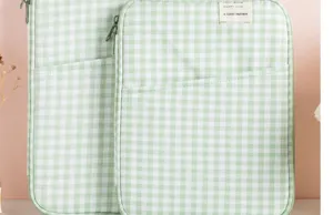 Housse de protection pour ordinateur portable à carreaux verts, étui tablette matelassé.