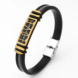 Heren roestvrij staal siliconen armband zwart goud hiphop mode sieraden accessoire detail