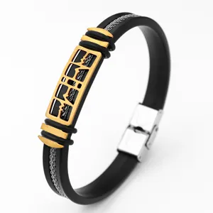 Stijlvolle heren siliconen roestvrijstalen armband detailweergave, hip-hop design.