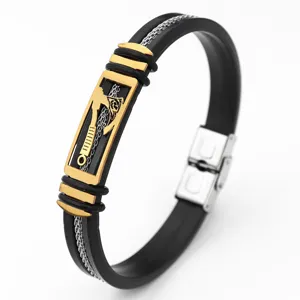 Stijlvolle heren roestvrij staal zwart silicone armband mode punk titanium sieraden