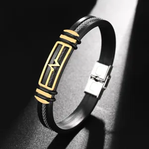 Hip Hop Titaniumstaal Siliconen Armband Voor Heren Dames Gevlochten Roestvrijstalen Draad Geometrische Armring Trendy Sieraden Cadeau