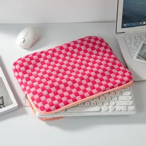 Custodia per laptop a quadri rosa borsa per tablet in maglia carina morbida per computer