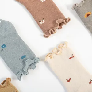 Infant Baby Winter Combed Cotton Non-Slip Mid-Tube Socks Cute Floral Print Thickened Warm Toddler Socks