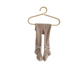 Collants côtelés en coton mignon pour bébé avec nœud leggings de fille bas