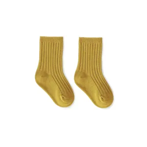Comfortable newborn baby combed cotton ribbed socks in mustard yellow for daily toddler wear.
