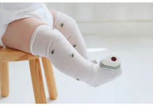 Infant summer mesh thin cotton over-knee baby socks with cute avocado detail design.