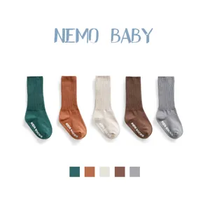 Kinder Herbst Einfarbig Doppelnadel Rutschfeste Hohe Socken Baby Gestapelte Baumwollsocken