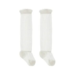 Summer baby knee-high mesh cotton socks newborn toddler anti-mosquito white cute ruffles