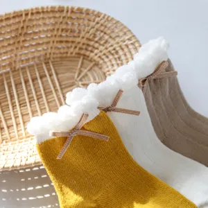 Schattige baby sokjes met ruches en strikjes, zachte katoenen peuter sokken comfortabel.