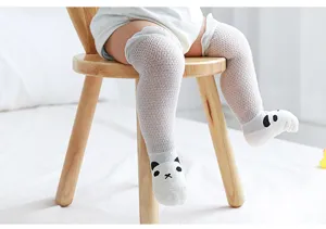 Infant summer thin mesh over-the-knee socks with cute cartoon animal face design for babies.