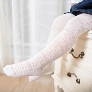White mesh tights for kids, summer thin breathable cotton leggings for baby girls.