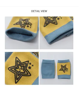 Baby crawling knee pads with cute star non-slip design, soft knit toddler knee protectors for safety.
