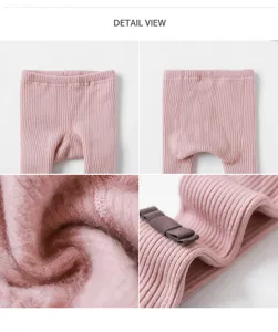 Winter thick fleece-lined baby girls tights ribbed cotton warm leggings with cute bow detail