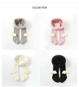 Kids plush thick tights with cute angel wings design, warm winter baby leggings in multi colors.