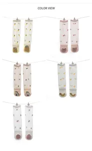 Summer infant mesh thin cotton anti-mosquito long baby socks with cute fruit toys.