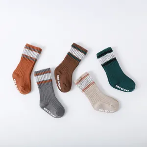 Newborn Infant Baby Floor Socks Anti-Slip Thickened Combed Cotton Crew Socks Autumn Winter Cute Striped Socks Kids Hosiery