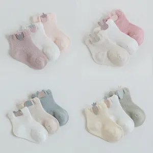Neonato Bambino Estate Sottile Cotone Pettinato Maglia Traspirante Carino Cartoon Animale Decorazione Calze Corte Neonato Bambini Piccoli