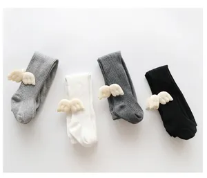 Combed cotton baby tights with cute 3D angel wings, soft autumn winter toddler leggings.