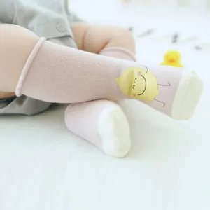 Cute infant baby knee high socks with sweet cartoon lemon design soft cotton material