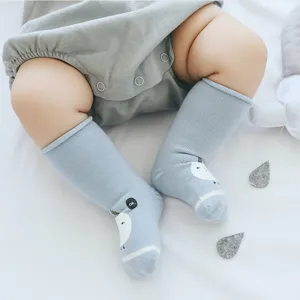 Cute autumn winter long tube baby socks with lovely cartoon design for newborn infant daily wear.