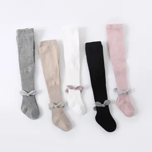 Cute baby girls cotton tights with lovely bow knots, soft winter warm toddler leggings.