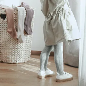 Kids Cotton Ribbed Tights Girls Solid Color Footed Leggings Soft Breathable Autumn Toddler Pants Children Stockings