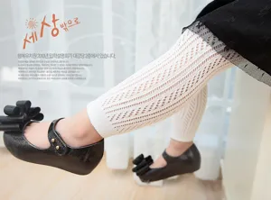 Summer thin hollow mesh baby combed cotton tights nine-point infant leggings for kids