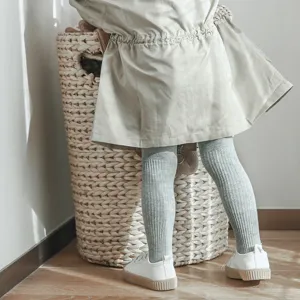 Kids ribbed cotton tights comfortable solid color breathable daily autumn wear essentials