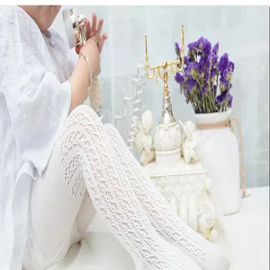 Detail view of summer hollow mesh baby cotton tights, breathable and comfy leggings.