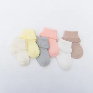 Schattige katoenen babysokken met kanten volants, zachte newborn sokken set voor baby.