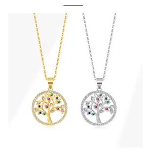 Collana con ciondolo albero della vita in argento S925 con pietre di cristallo
