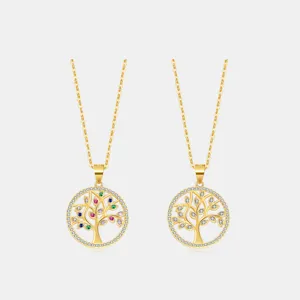 Ciondolo Albero della Vita Argento Sterling 925 Solo Senza Catena Per Donna Zirconia Traforato Tondo Gioielli da Collo
