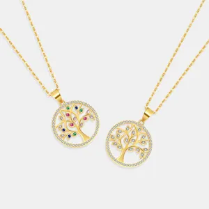 Collane albero della vita in argento S925 placcato oro con zirconi colorati e trasparenti.