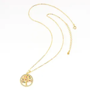 Collana con ciondolo albero della vita in argento S925 dorato con zirconi multicolore.