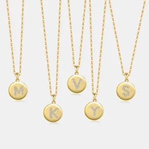 Vergoldete Buchstaben Anhänger Halskette mit glänzenden Zirkoniasteinen für Damen Schmuck