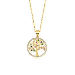 Collana Pendente Albero della Vita Oro Argento S925 Gemme Multicolore Donna Gioiello