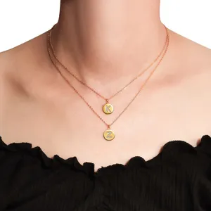 Doppelschichtige Buchstaben Halskette mit runden Anhängern Zirkon Initialen Schmuck Damen