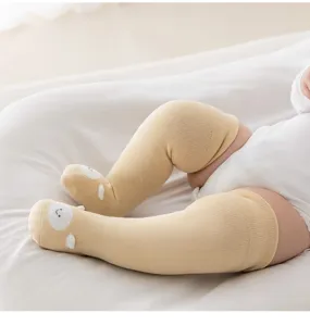 Baby over-the-knee cotton socks with cute 3D ears, soft and comfortable for newborns.