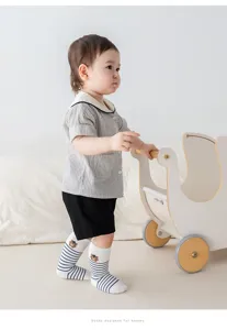 Infant baby striped cotton socks cute cartoon bear over knee high tube socks detail view