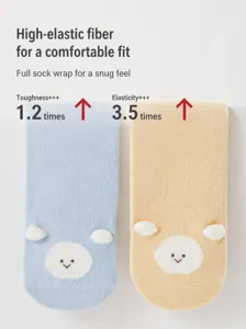 Infant knee-high cotton socks with cute 3D bear ears, soft stretch newborn stockings.