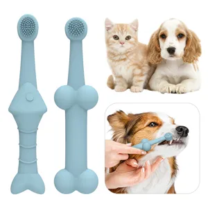 Silicone Pet Toothbrush Soft Bristle Dog Cat Oral Cleaning Tool Finger Toothbrush Bone Fish Shape Pet Dental Care Set