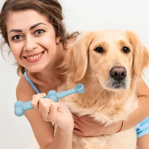 Blue silicone pet toothbrush for dogs cats soft bristle oral cleaning pet dental care tool