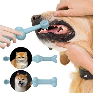 Silicone pet toothbrush details showing soft bristles and easy oral cleaning for cats and dogs.